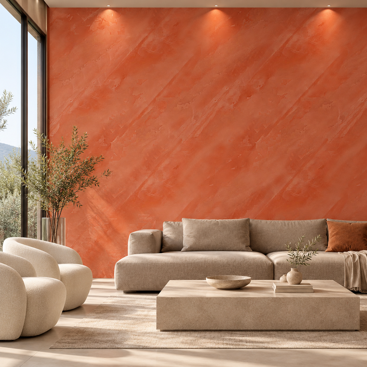 Burnt Coral Diagonal Trowel Plaster Texture 2