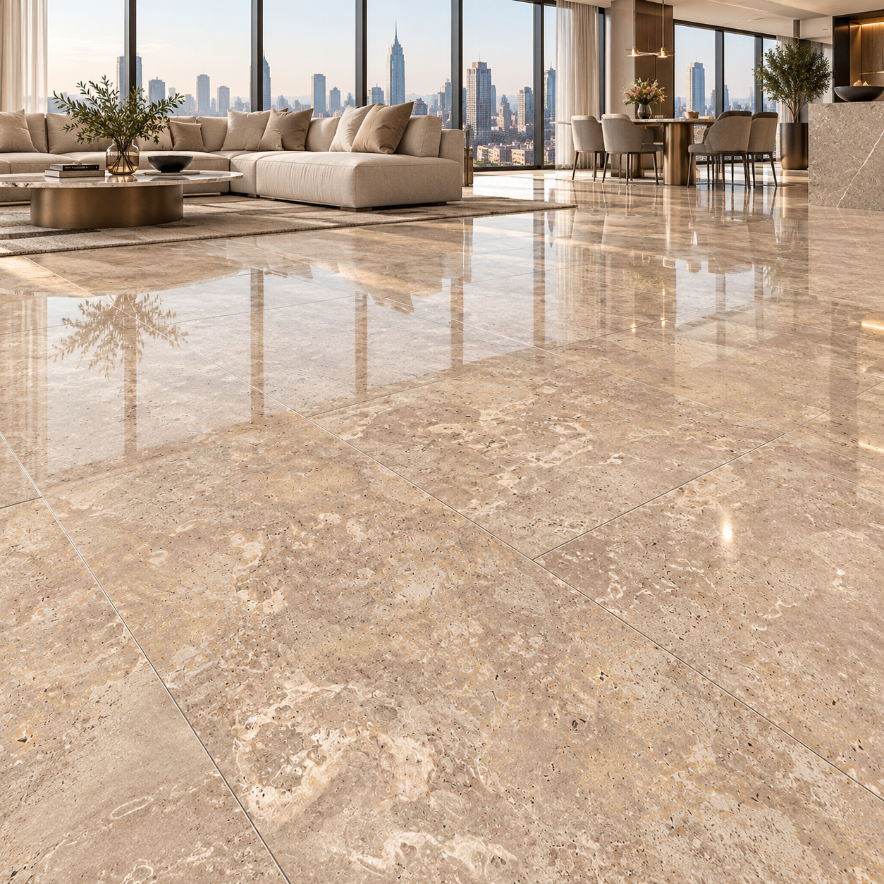 Warm Sand Fossil Grain Travertine Ceramic Texture 2
