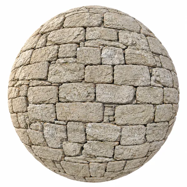 Weathered Pale Beige Rough Cut Stone Block Wall Texture
