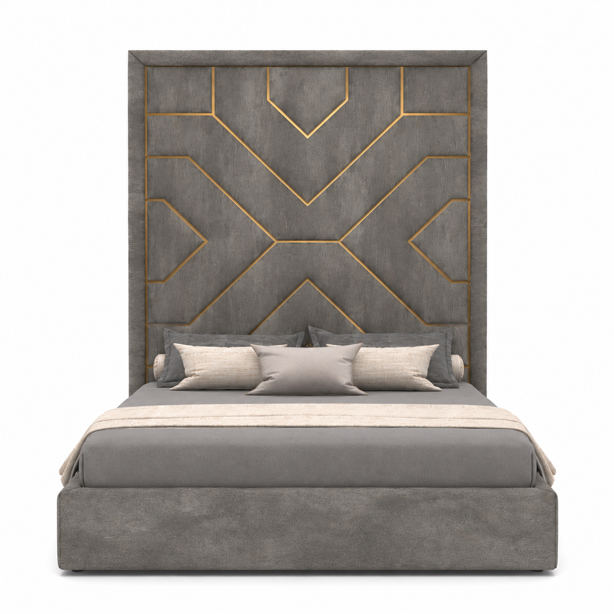 Geometric Gold Inlay Gray Bed 3D Model 3