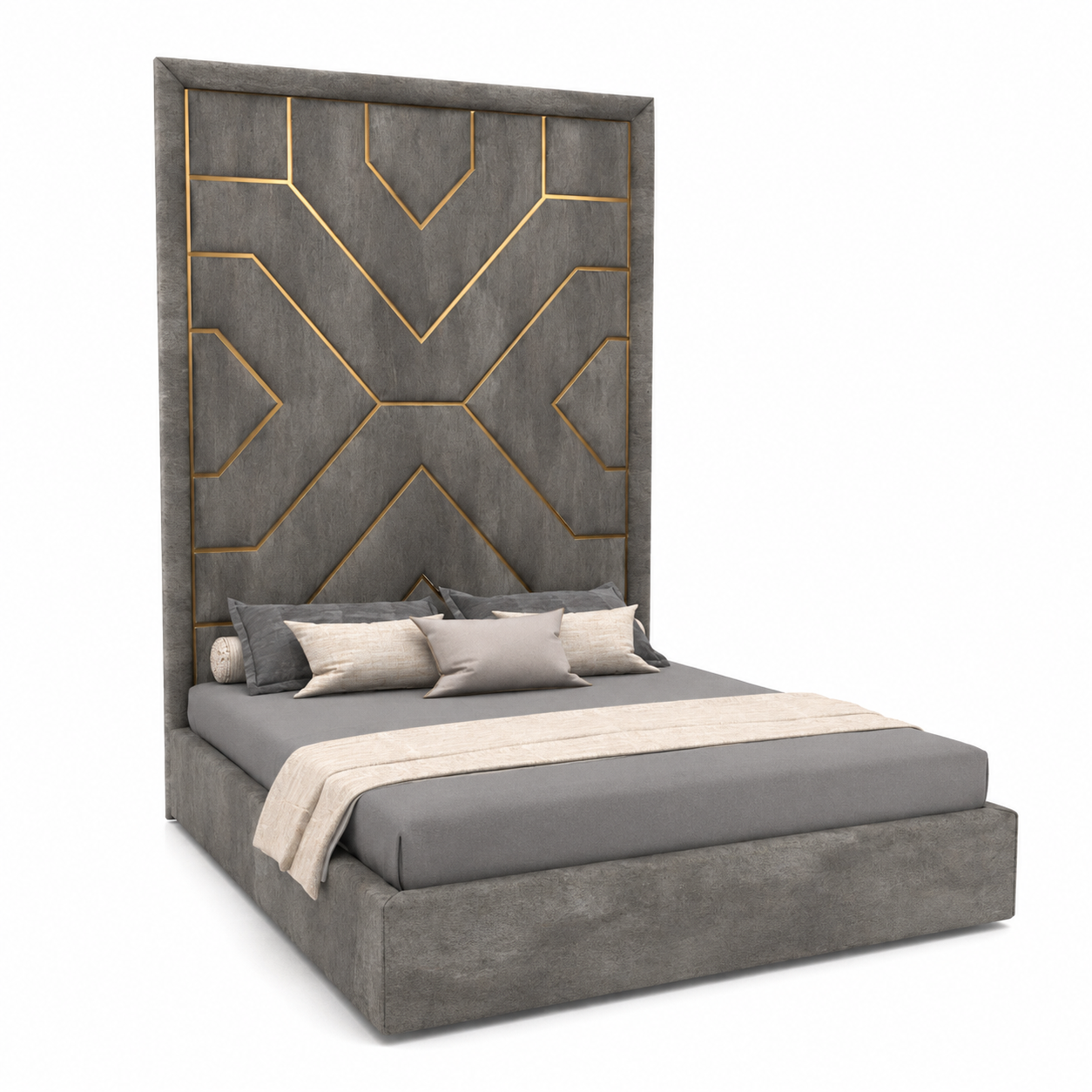Geometric Gold Inlay Gray Bed 3D Model 1