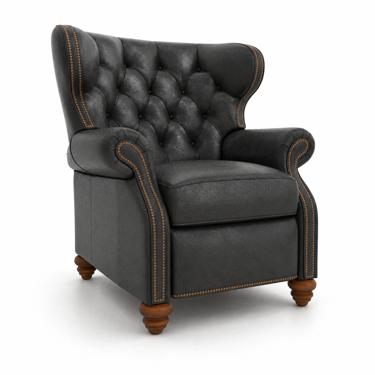 Black Tufted Leather Wingback Armchair – Nailhead Trim 3D Model