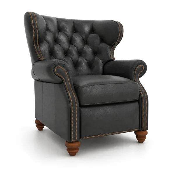 Black Tufted Leather Wingback Armchair – Nailhead Trim 3D Model