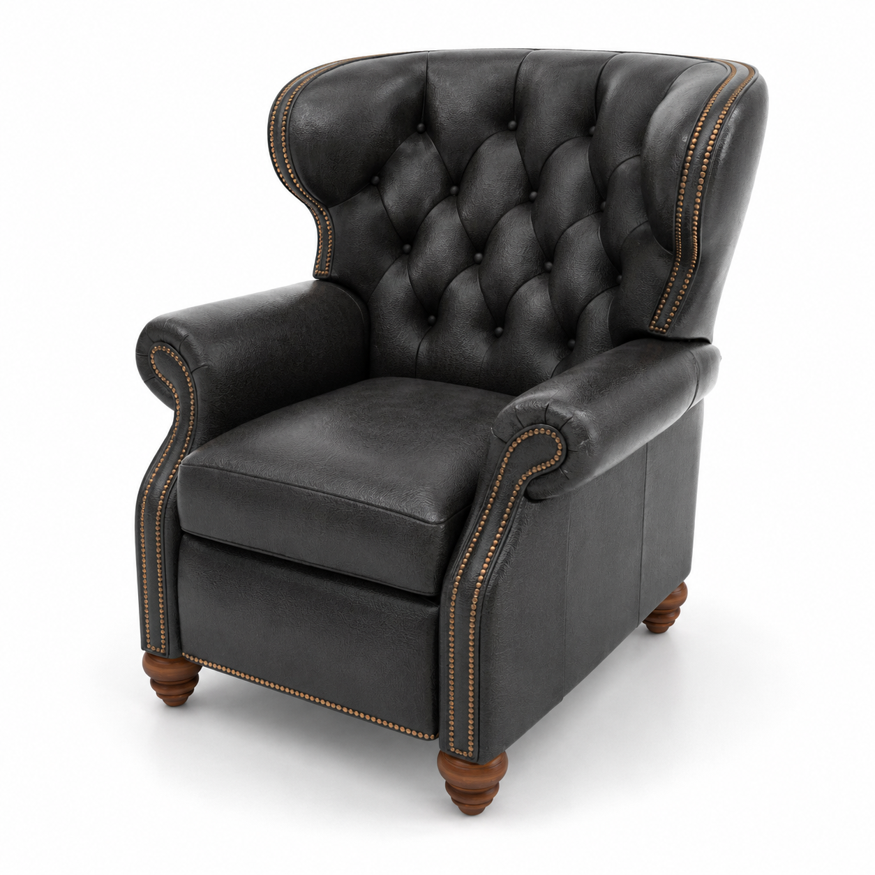 Black Tufted Leather Wingback Armchair – Nailhead Trim 3D Model 3