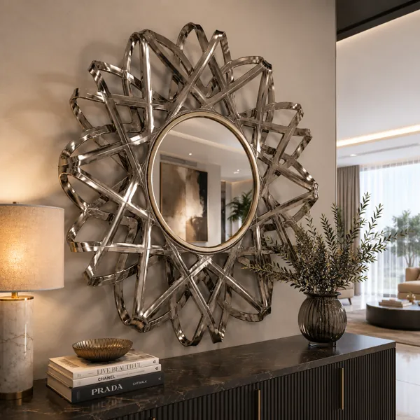 Round Wall Mirror – Sculptural Interlaced Metal Frame back