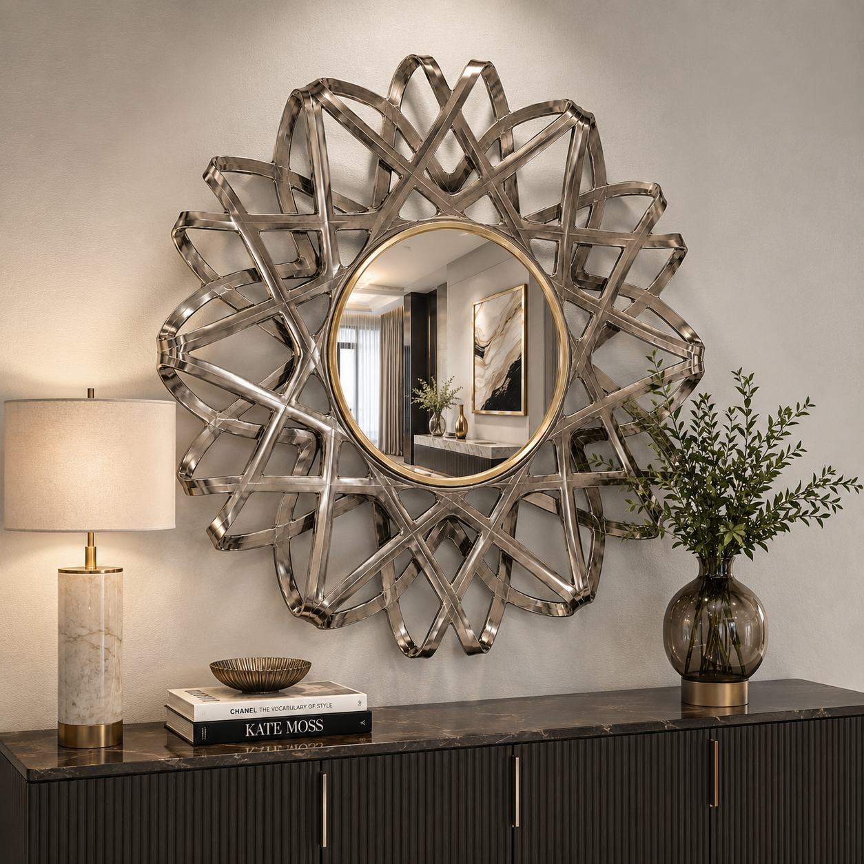 Round Wall Mirror – Sculptural Interlaced Metal Frame 3