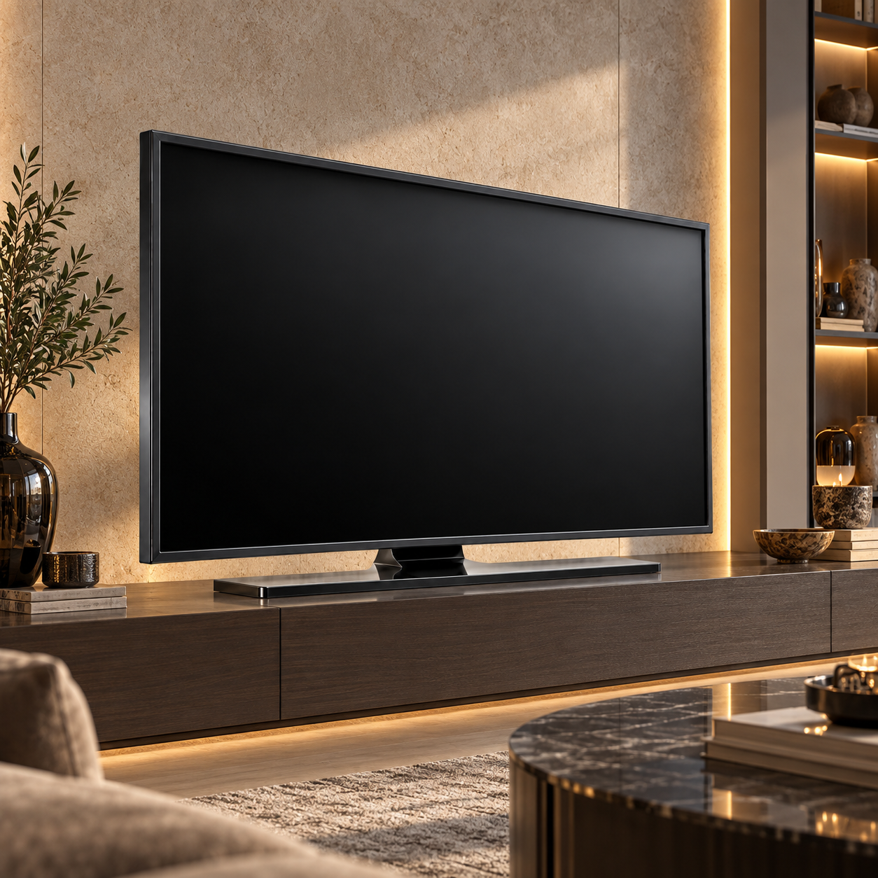 Black Slim Bezel TV with Bar Stand 3D Model 4