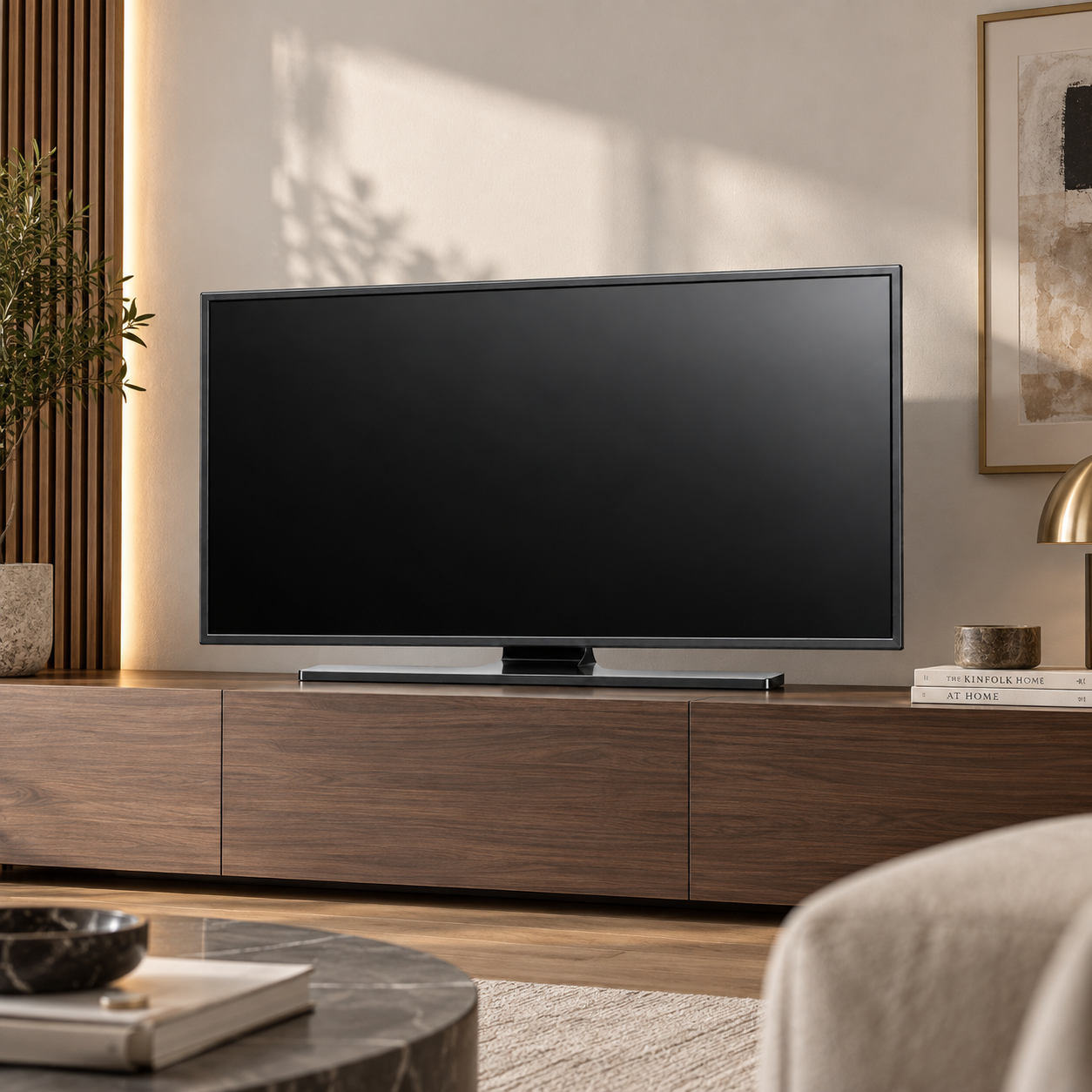 Black Slim Bezel TV with Bar Stand 3D Model 2