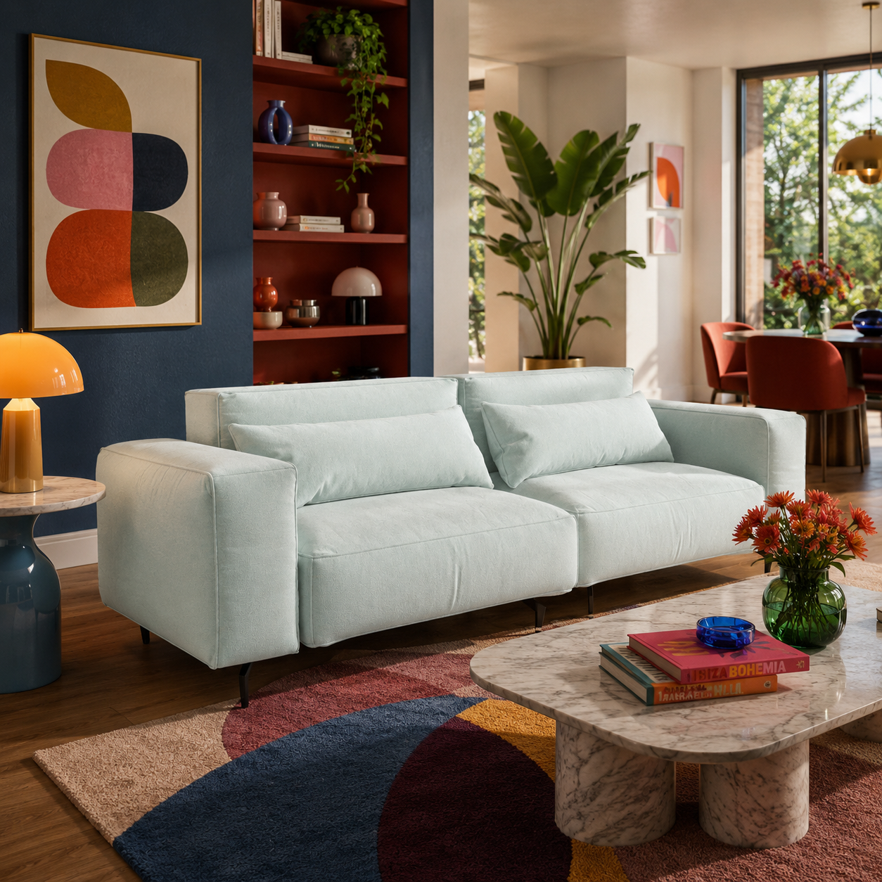 Pale Gray Box-Arm Sofa – Slim Black Legs 3D Model 2