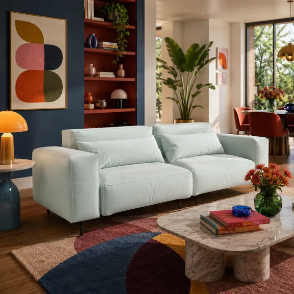 Pale Gray Box-Arm Sofa – Slim Black Legs 3D Model back