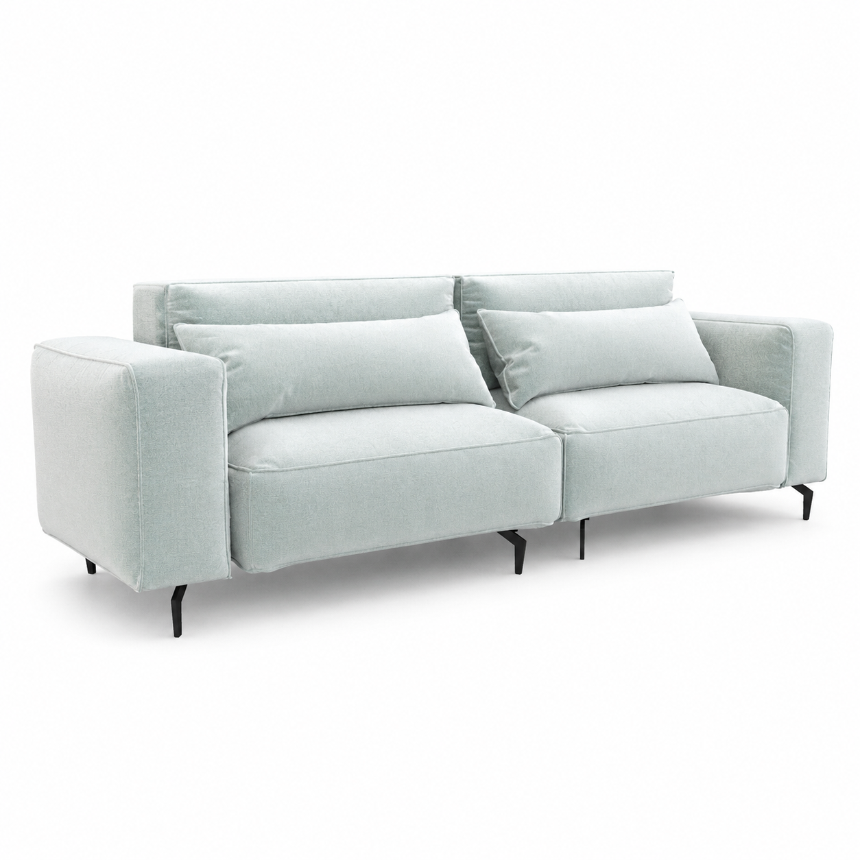 Pale Gray Box-Arm Sofa – Slim Black Legs 3D Model 1