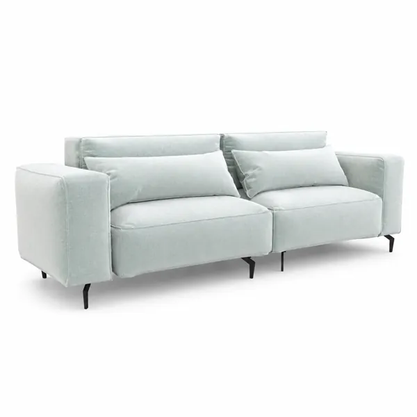Pale Gray Box-Arm Sofa – Slim Black Legs 3D Model