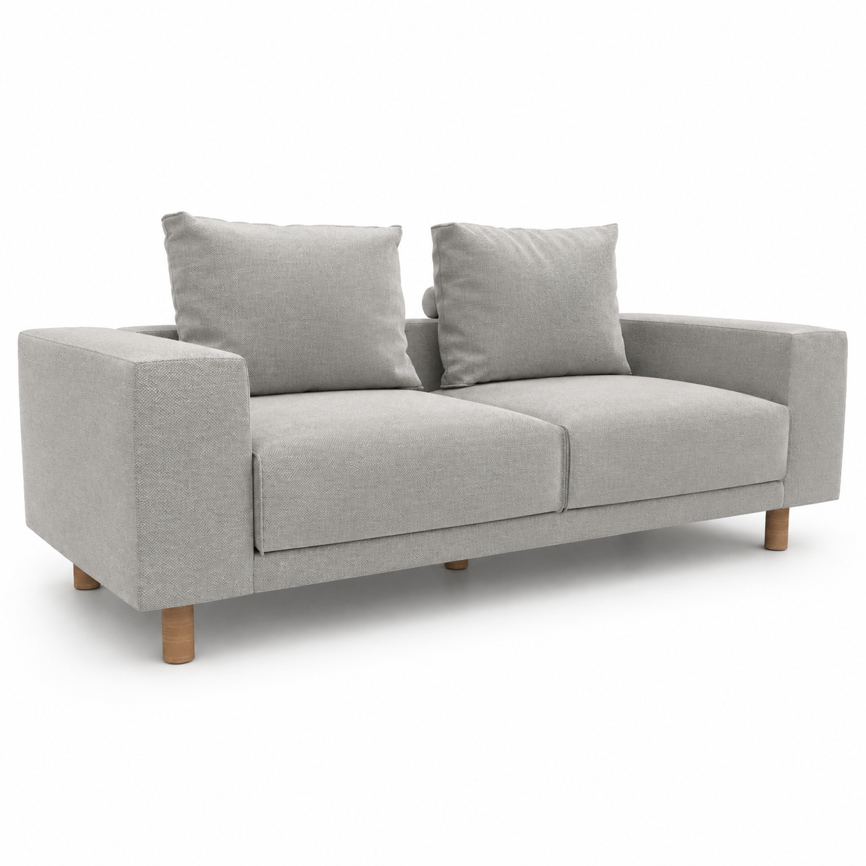 Light Gray Fabric Sofa – Natural Wood Legs 3D Model 1