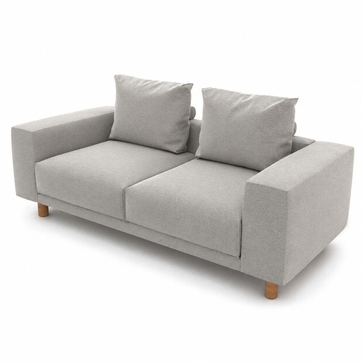 Light Gray Fabric Sofa – Natural Wood Legs 3D Model 3