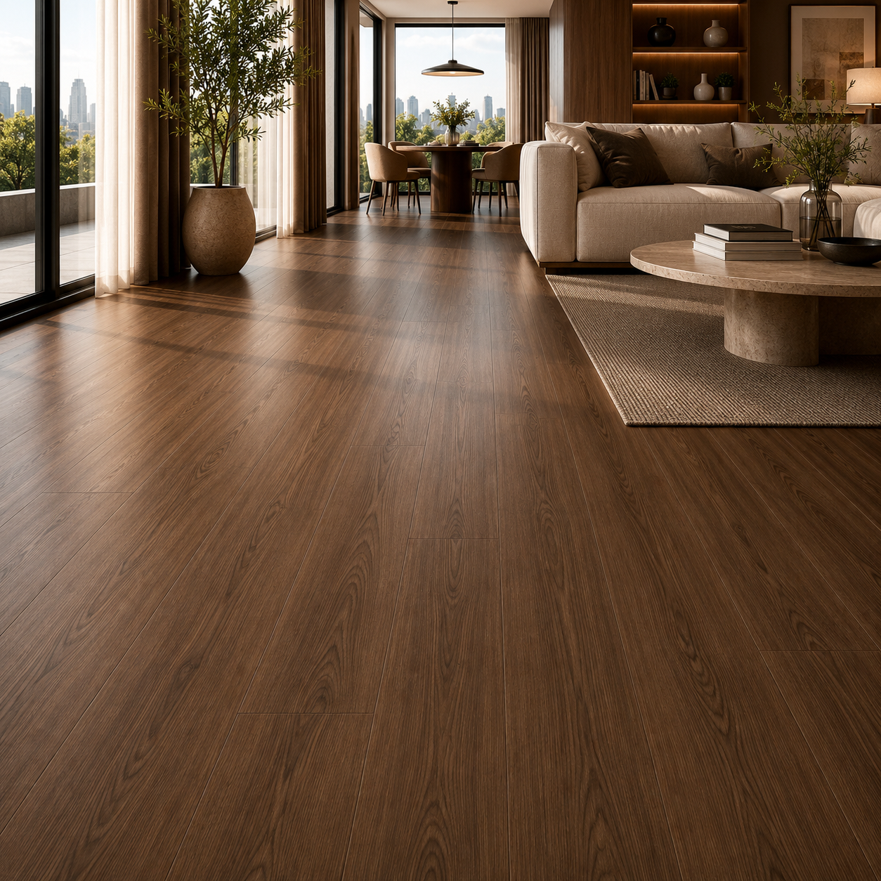 Warm Walnut Brown Linear Plank Parquet Texture 2