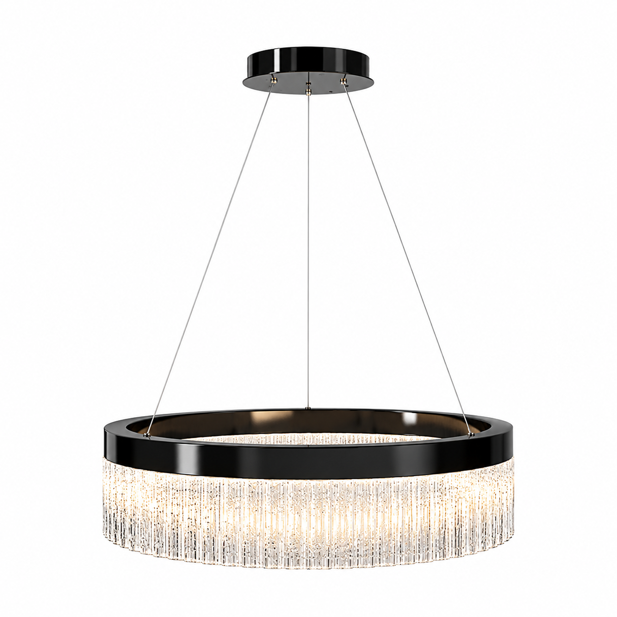 Black Ring Chandelier – Textured Glass Fringe 3D Model 1