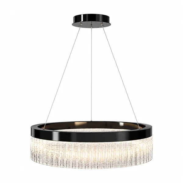 Black Ring Chandelier – Textured Glass Fringe 3D Model