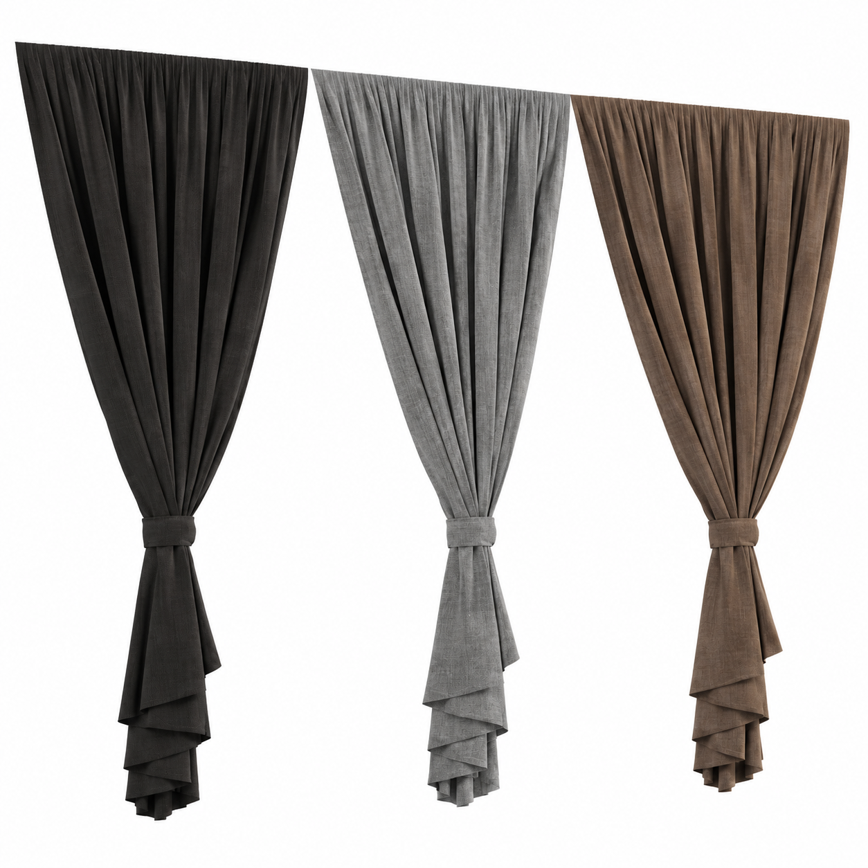 Tied Back Curtain Panels 3D Model 1