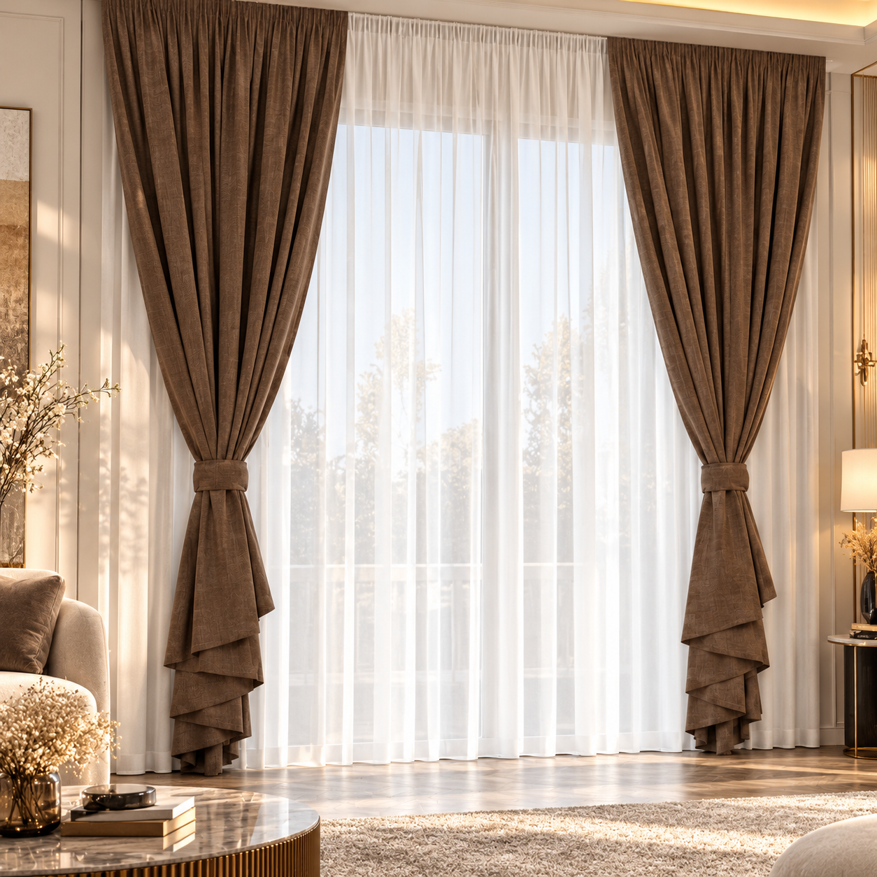 Tied Back Curtain Panels 3D Model 2