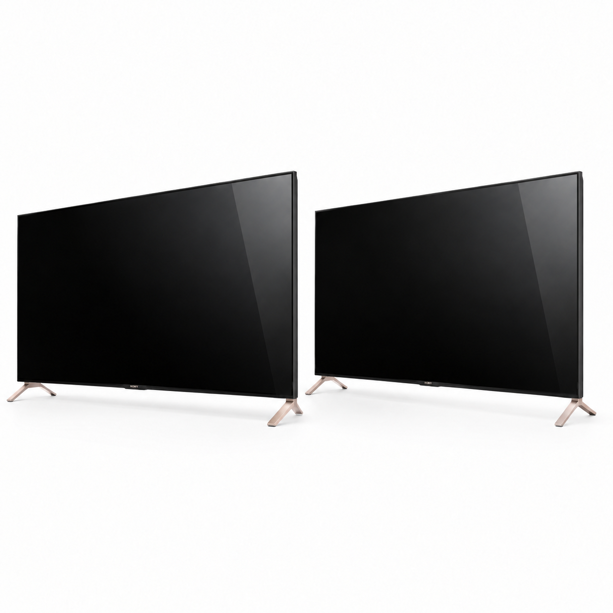 Dual Black Flat Screen TV Set with Silver Feet 3D Model 3