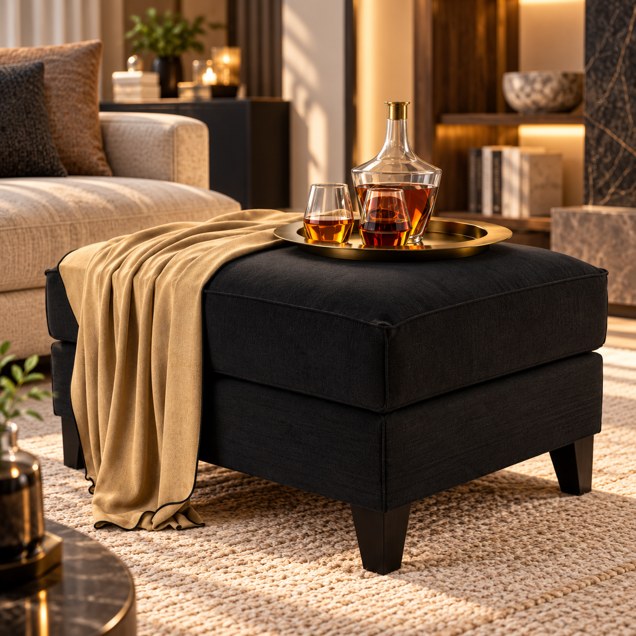 Amber Drink Decanter Tray with Ottoman 3D Model 4
