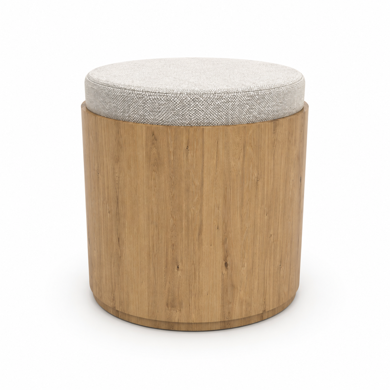 Round Wood Stool – Beige Textured Cushion 3D Model 3