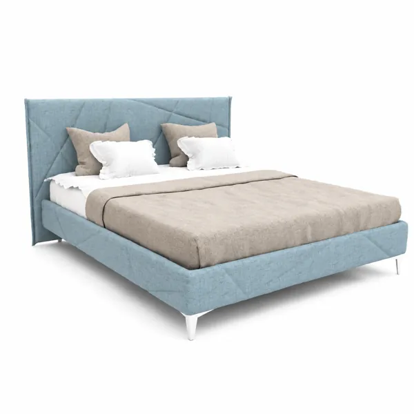 Powder Blue Geometric-Panel Upholstered Bed 3D Model
