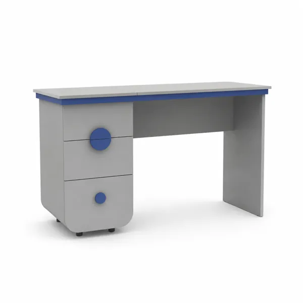 Gray Kids Desk with Blue Circular Pulls 3D Model