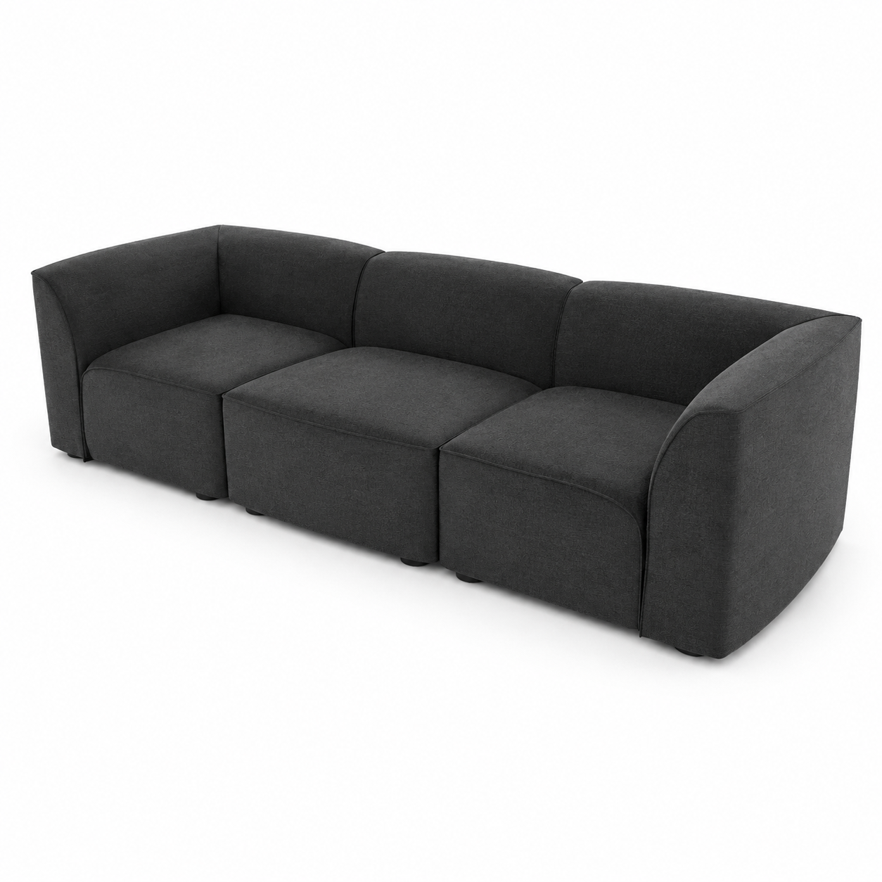 Charcoal Gray Curved Velvet Sofa – Rounded Modular Form 3D Model 3