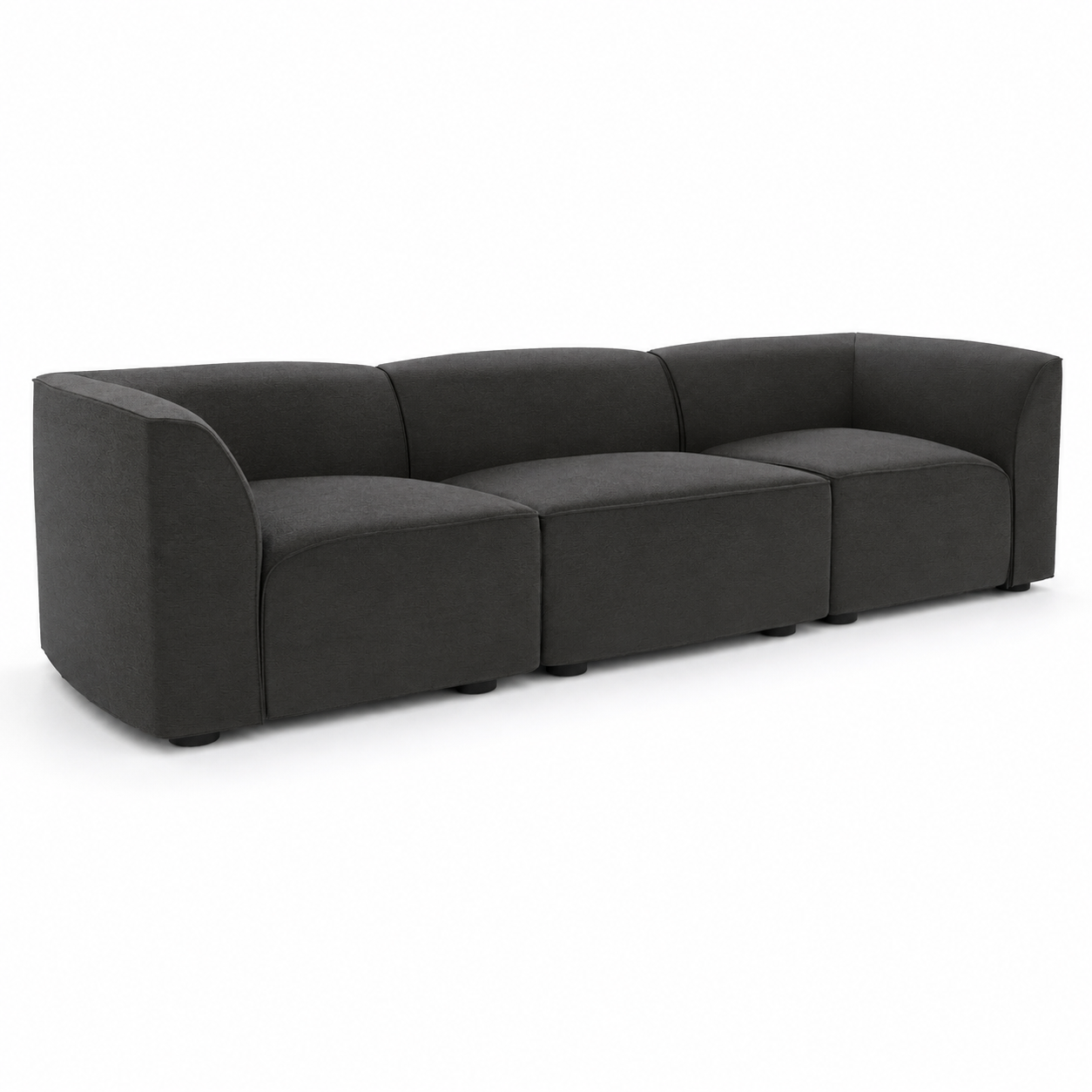 Charcoal Gray Curved Velvet Sofa – Rounded Modular Form 3D Model 1