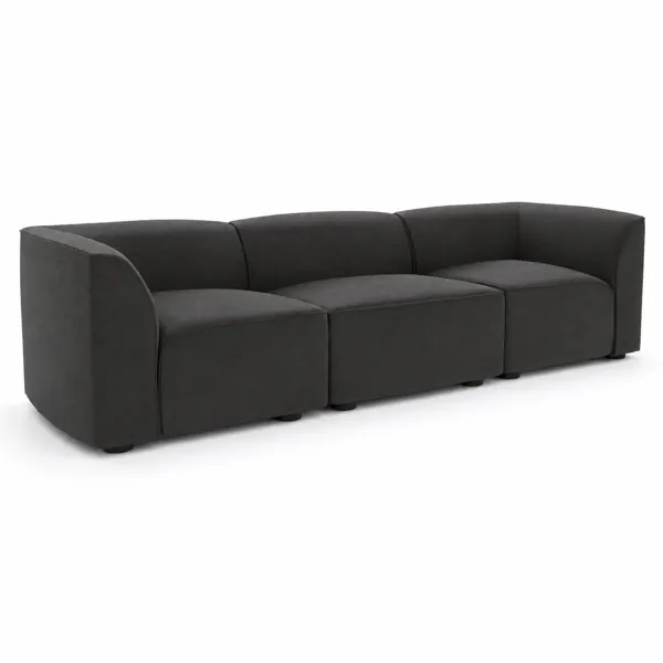 Charcoal Gray Curved Velvet Sofa – Rounded Modular Form 3D Model
