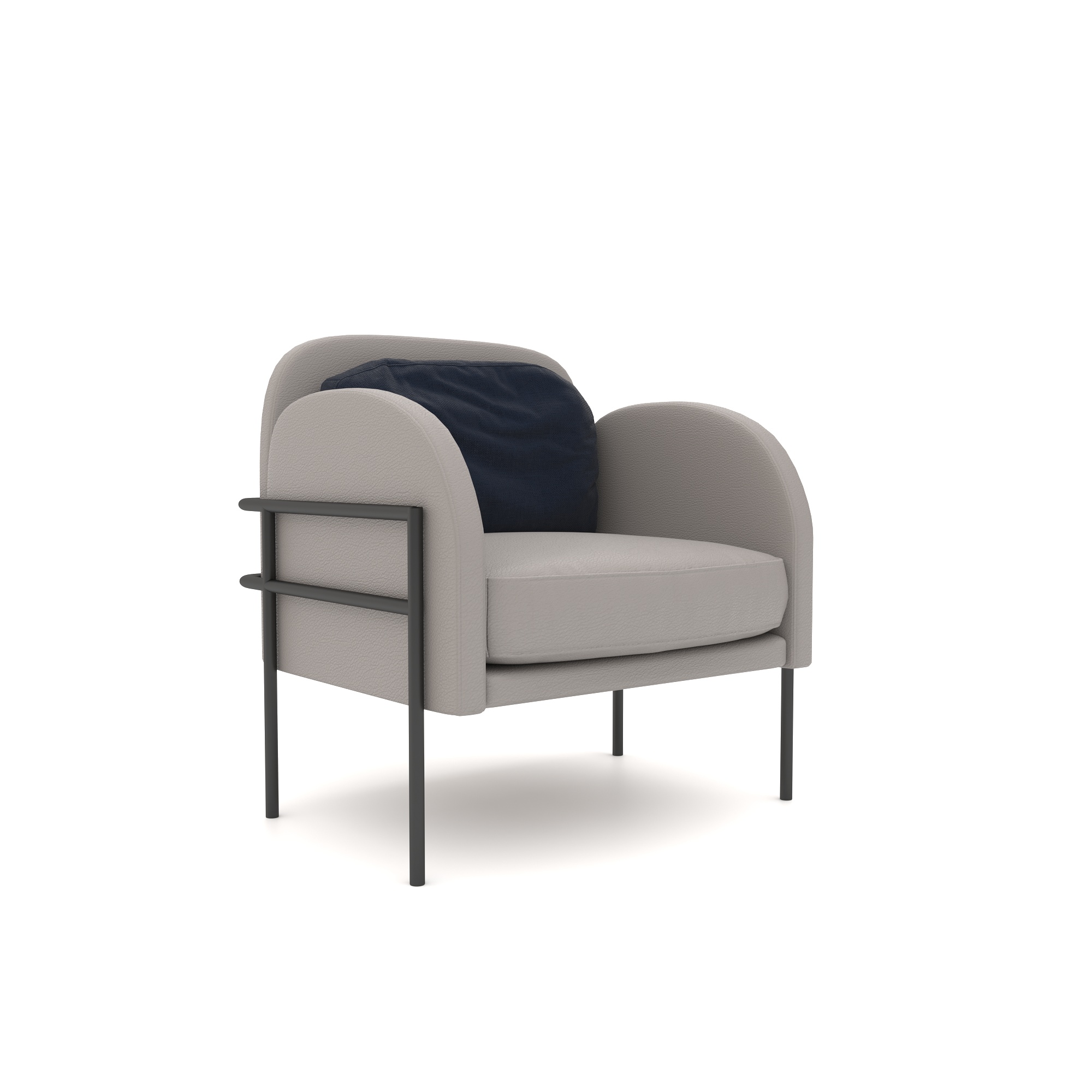 Light Grey Barrel Armchair with Navy Back Cushion 3D Model 1