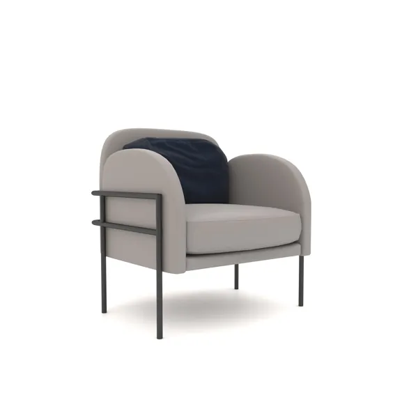 Light Grey Barrel Armchair with Navy Back Cushion 3D Model