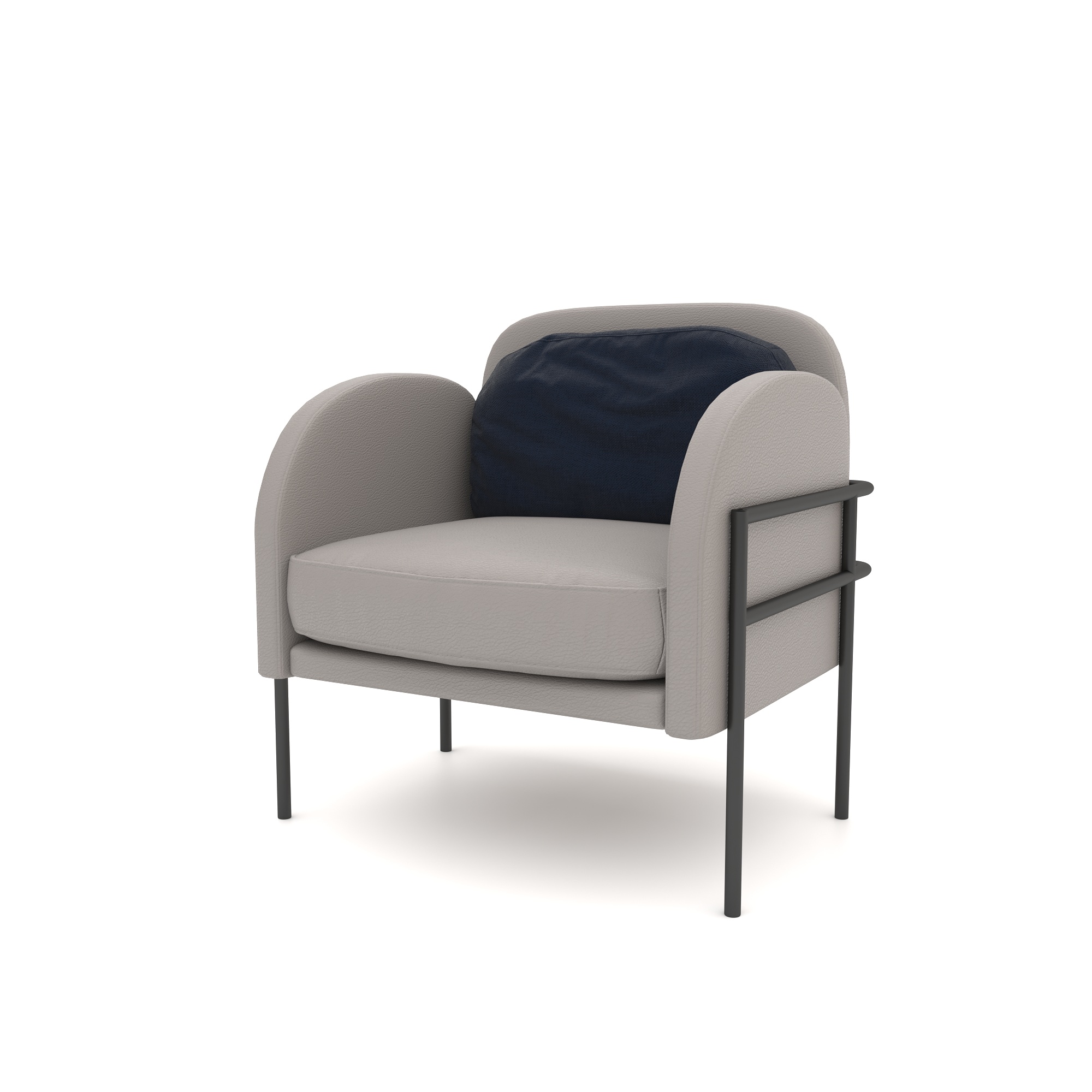 Light Grey Barrel Armchair with Navy Back Cushion 3D Model 3