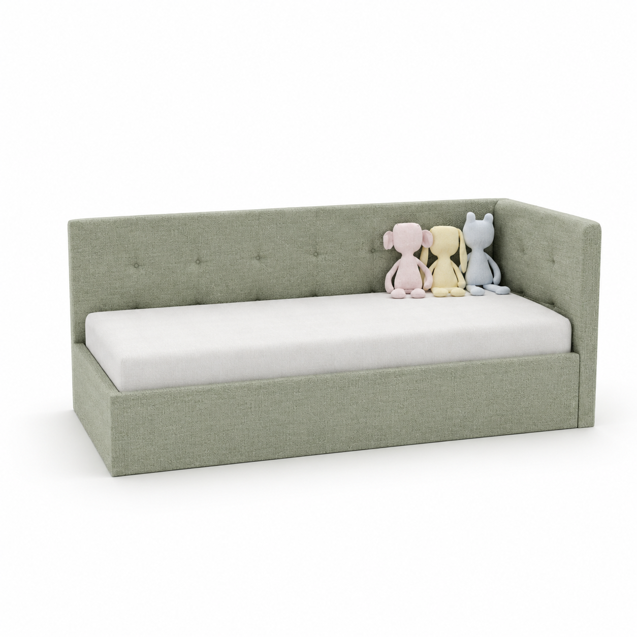 Modern Kids Daybed – Sage Green Tufted Back 3D Model 1