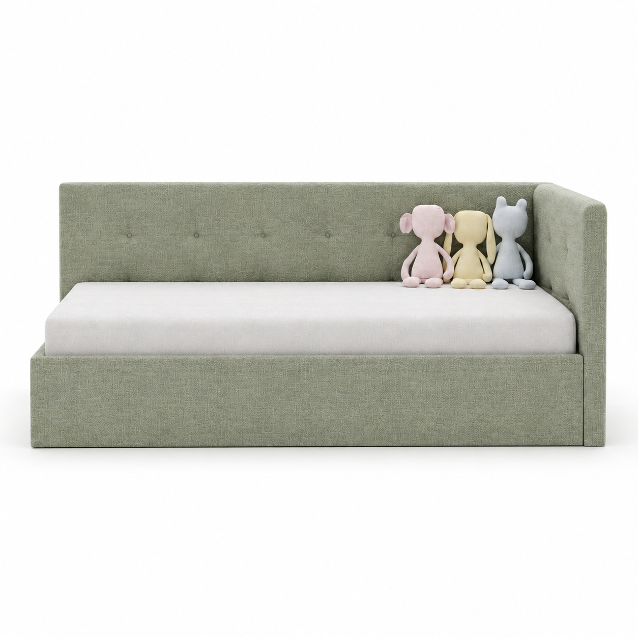 Modern Kids Daybed – Sage Green Tufted Back 3D Model 3