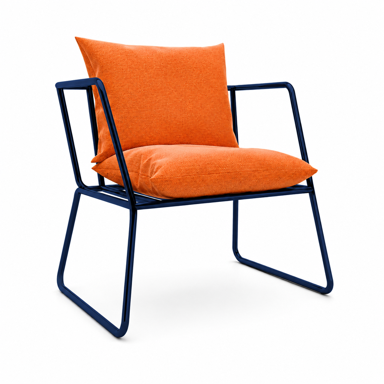 Orange Cushion Armchair with Navy Metal Frame 3D Model 1
