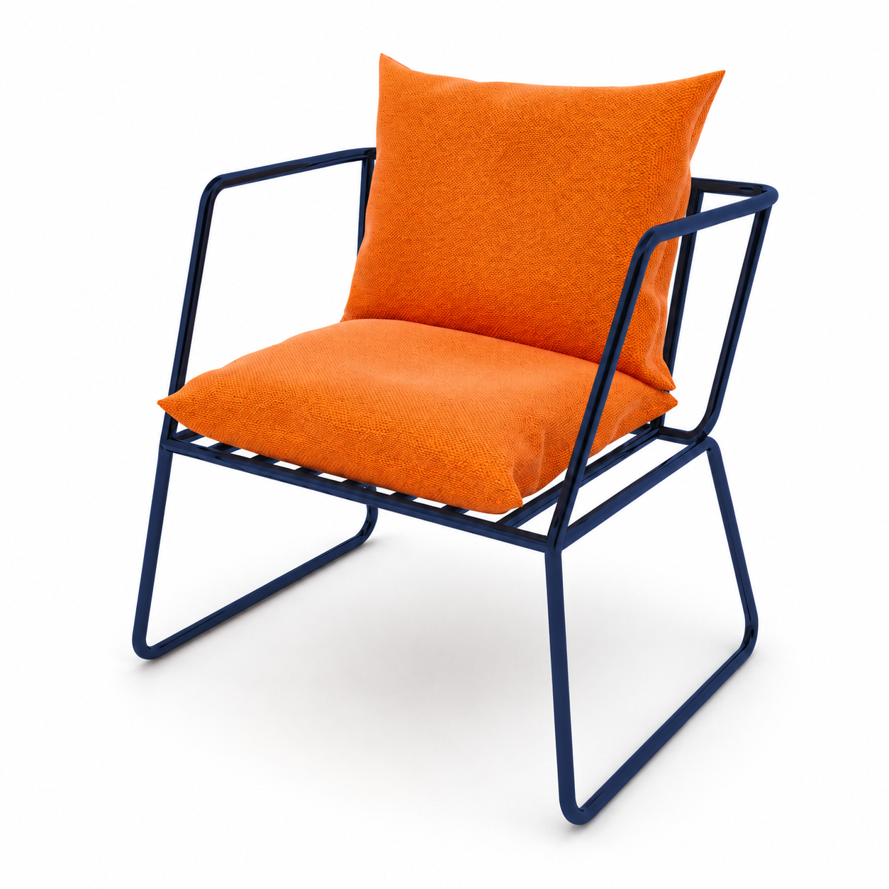 Orange Cushion Armchair with Navy Metal Frame 3D Model 3