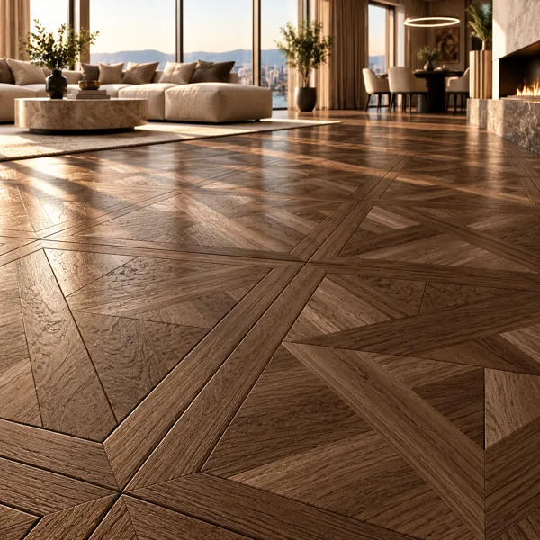 Warm Walnut Brown Framed Geometric Parquet Texture back