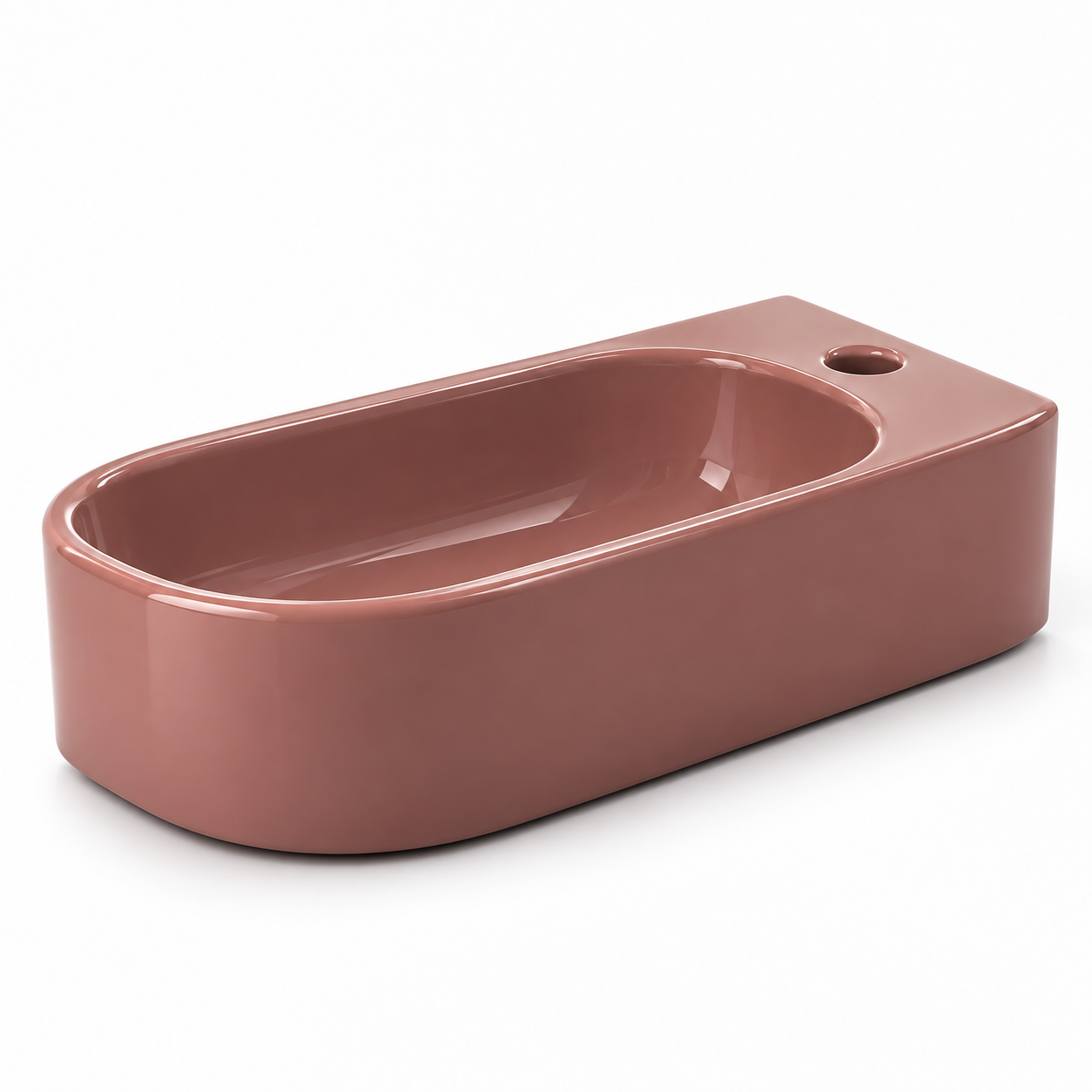 Dusty Rose Glossy Oval Rectangular Washbasin 3D Model 3