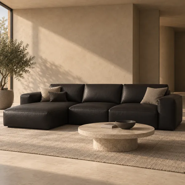 Deep Black Fine Grain Leather Texture back