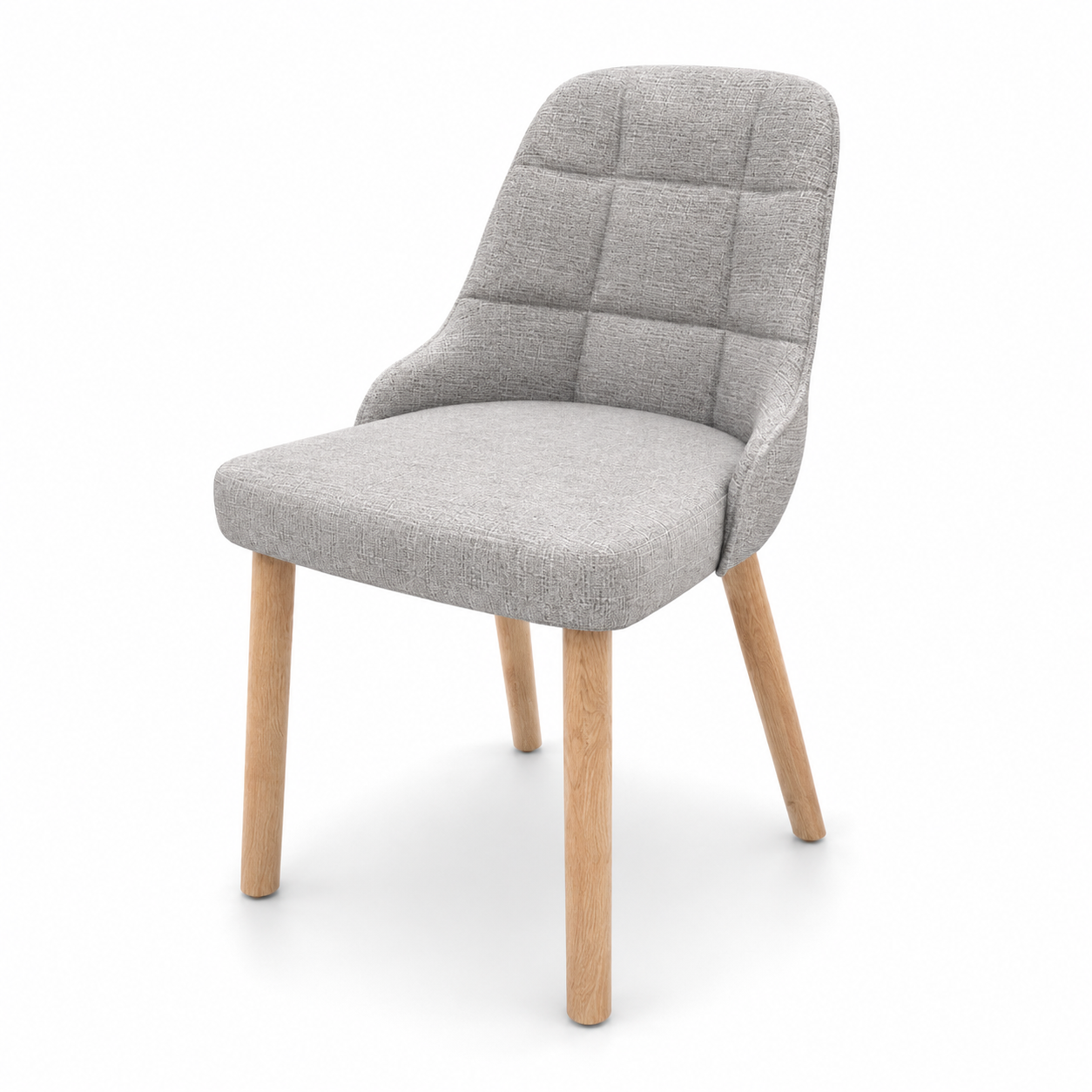 Light Gray Channel-Back Dining Chair – Wood Legs 3D Model 3