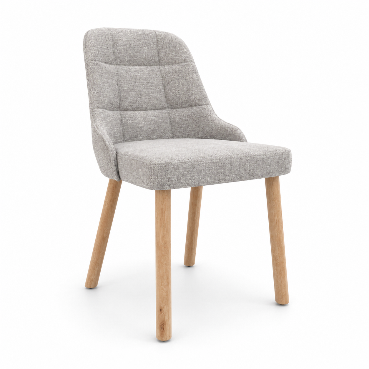 Light Gray Channel-Back Dining Chair – Wood Legs 3D Model