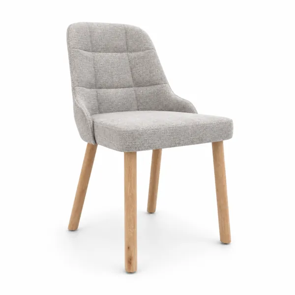 Light Gray Channel-Back Dining Chair – Wood Legs 3D Model