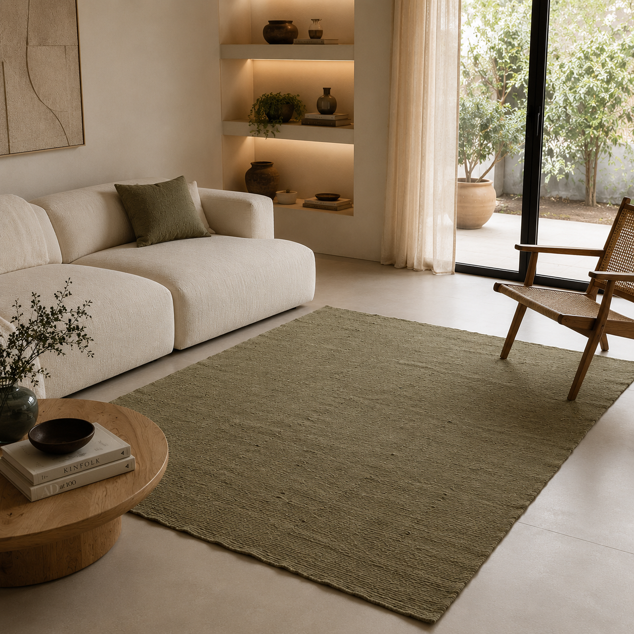 Minimalist Olive Green Rug – Subtle Linear Weave 3