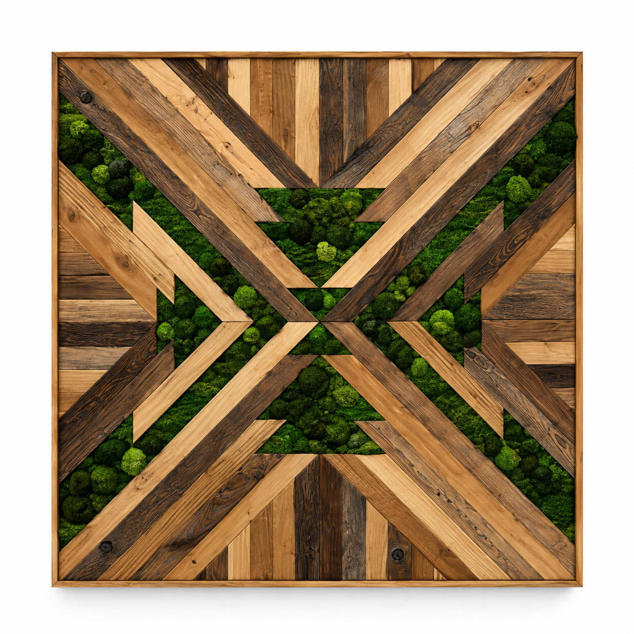 Rustic Geometric Wood and Green Moss Wall Art 3D Model