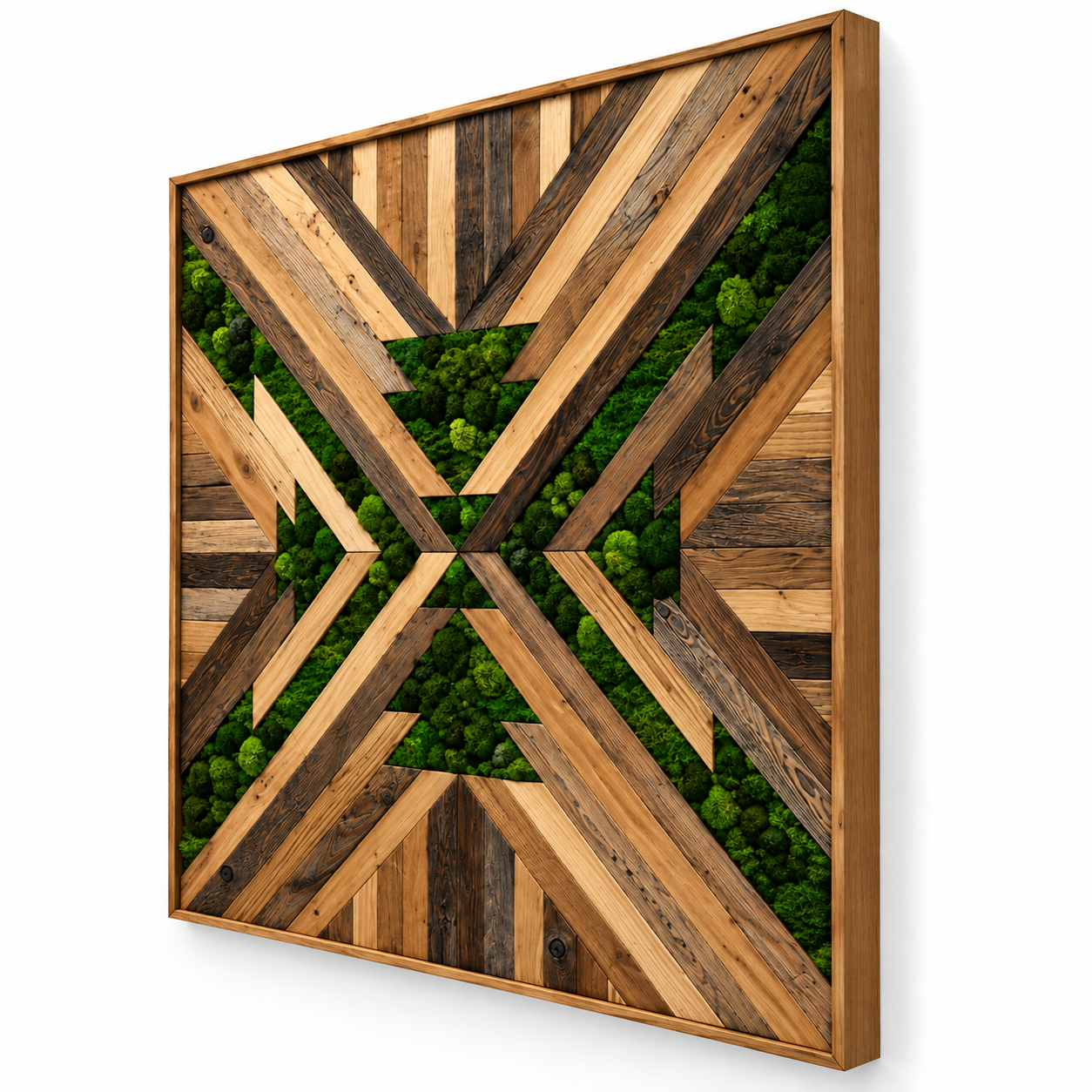 Rustic Geometric Wood and Green Moss Wall Art 3D Model 3