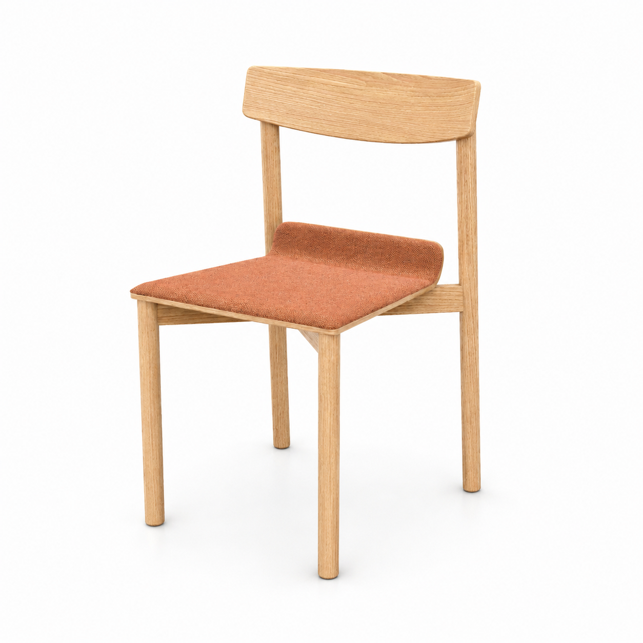Light Wood Chair – Terracotta Fabric Seat 3D Model 3
