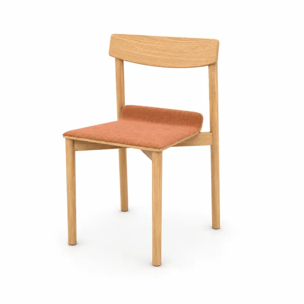 Light Wood Chair – Terracotta Fabric Seat 3D Model