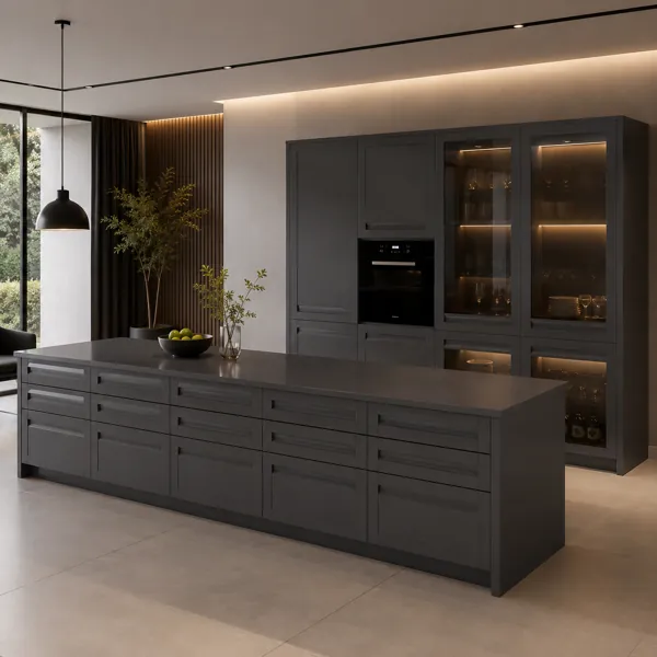 Charcoal Full Kitchen – Illuminated Glass Display Cabinets 3D Model back